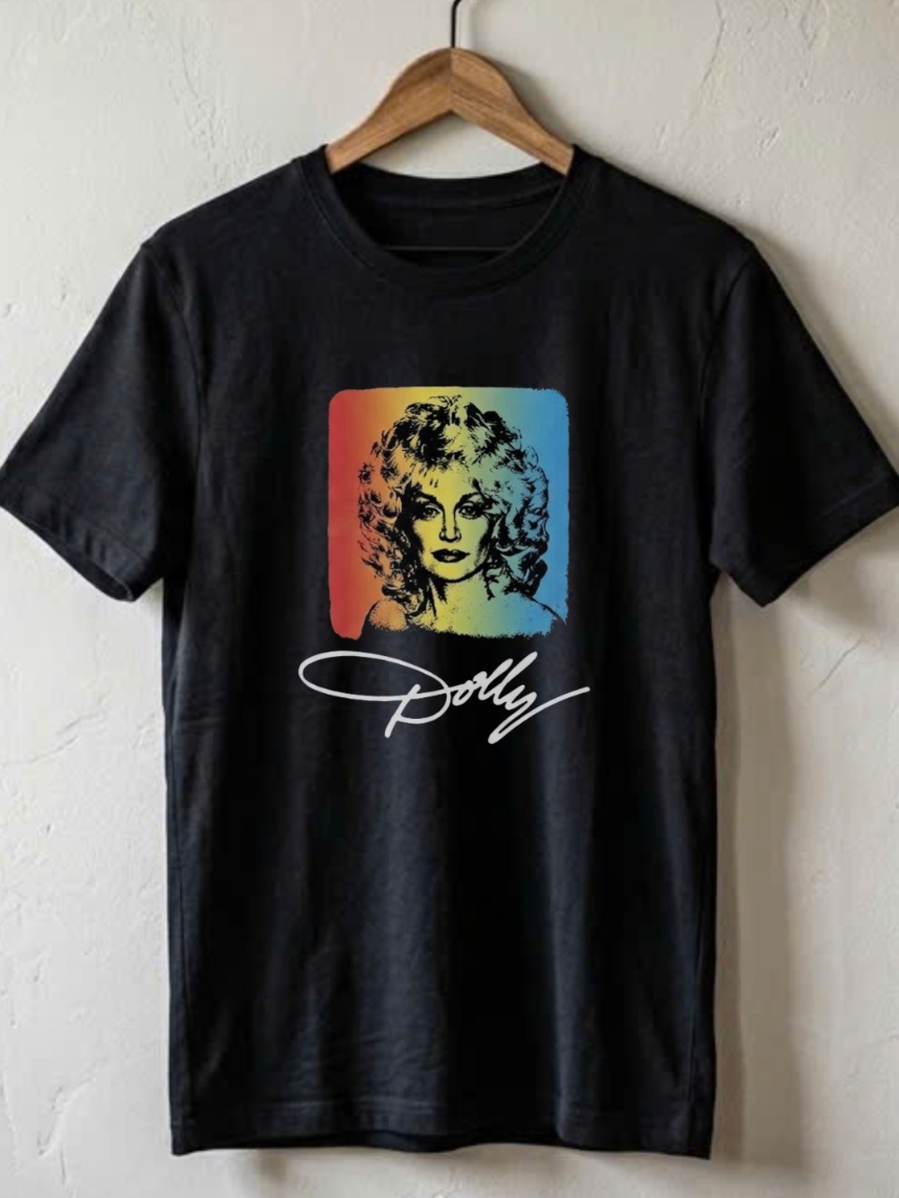 Gildan Black Short Sleeve Tee with Multicolor Dolly Portrait